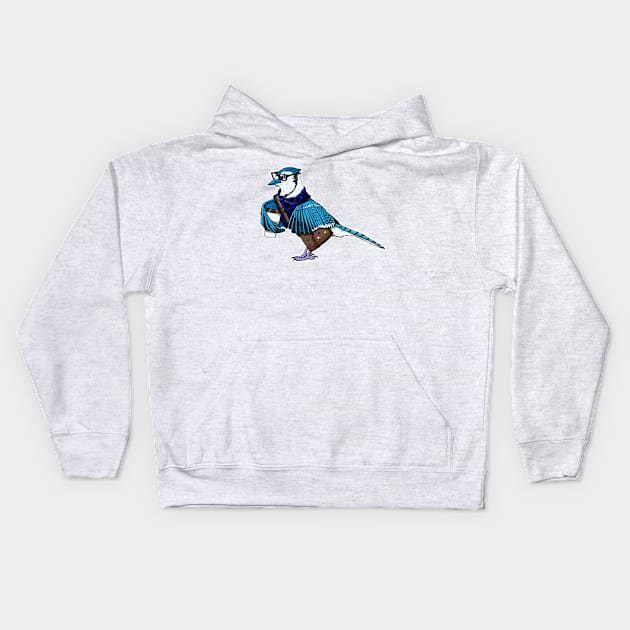 Hipster Blue Jay Kids Hoodie by deancoledesign